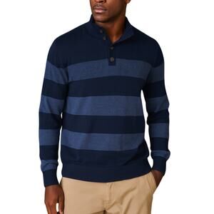 Brooks Brothers Men's Navy Blue Striped Button Up Wool Sweater XL Preppy